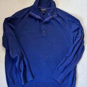 Banana Republic Soft Cotton Cashmere Mock Neck Button Collar Blue Sweater XL
